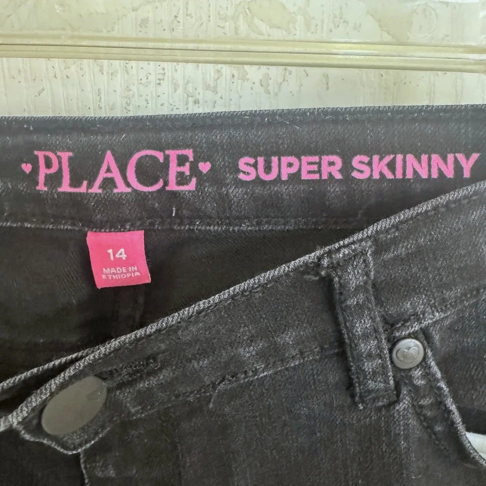 The Childrens Place Girls Super Skinny Jeans Black Stretch Denim Size 14